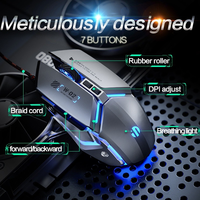 INPHIC W2 Wired Gaming Mouse 200-8800dpi 6 Customize Buttons Ergonomic ...