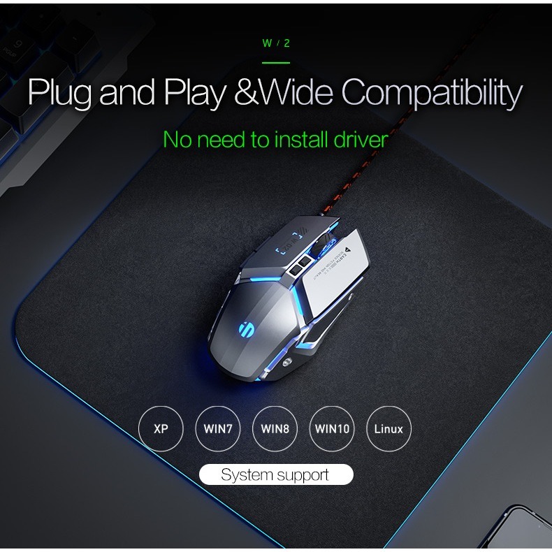 INPHIC W2 Wired Gaming Mouse 200-8800dpi 6 Customize Buttons Ergonomic ...