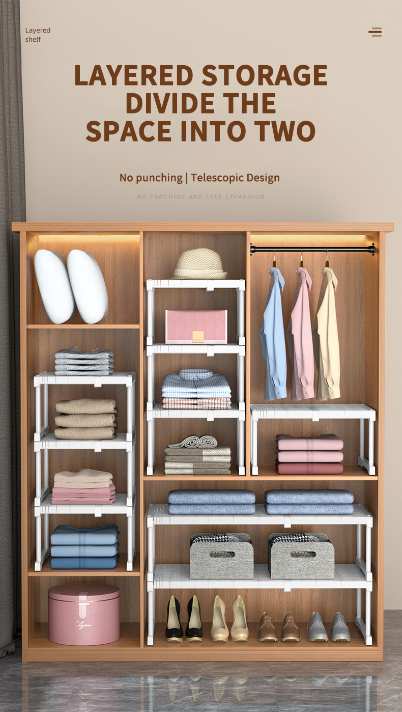Geleby Layered Wardrobe Organizer Adjustable Closet Layer Organizer ...