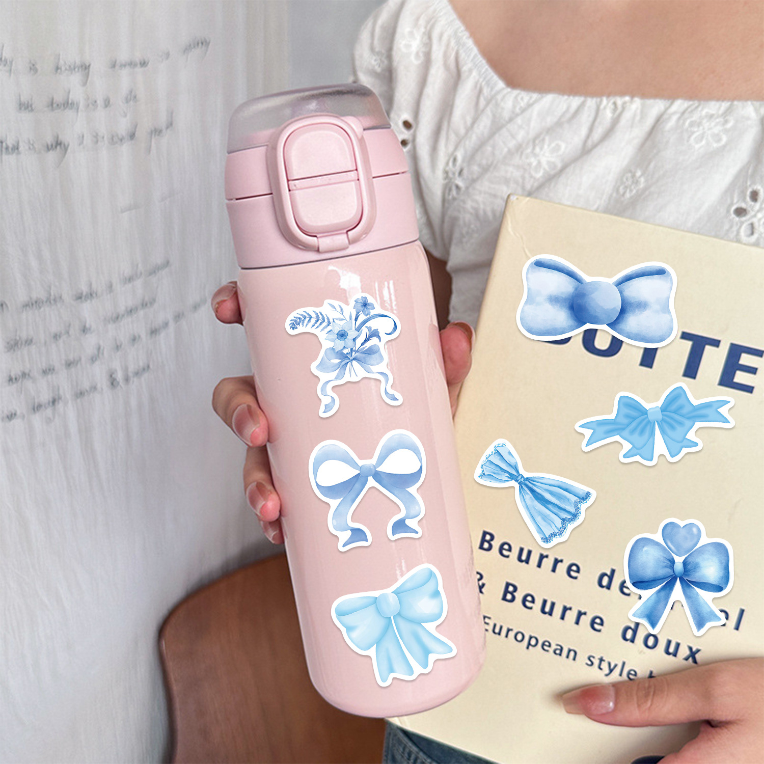 50PCS Cute Blue Bowknot Stickers Waterproof DIY Decorate Phone Laptop ...
