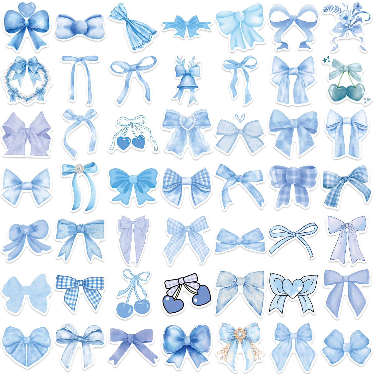50PCS Cute Blue Bowknot Stickers Waterproof DIY Decorate Phone Laptop ...