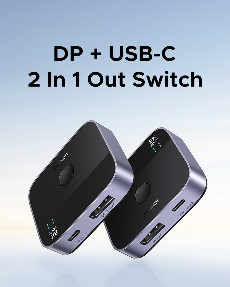 UGREEN 8K60Hz DP+USB C 2 in 1 Out Switch One-click Switch Fast ...