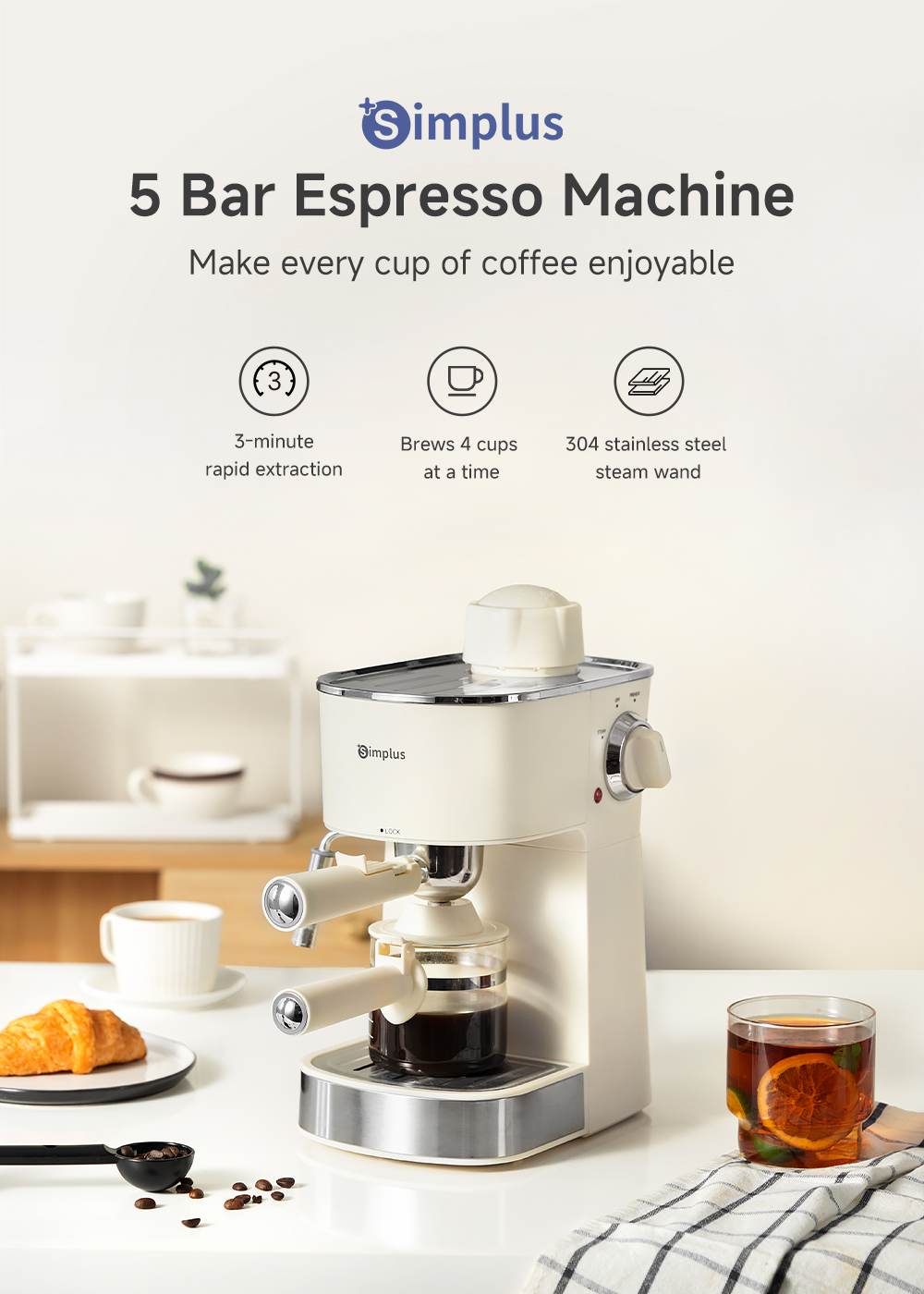 Simplus Coffee Machine Coffee Maker Compact Semi-Automatic Espresso ...