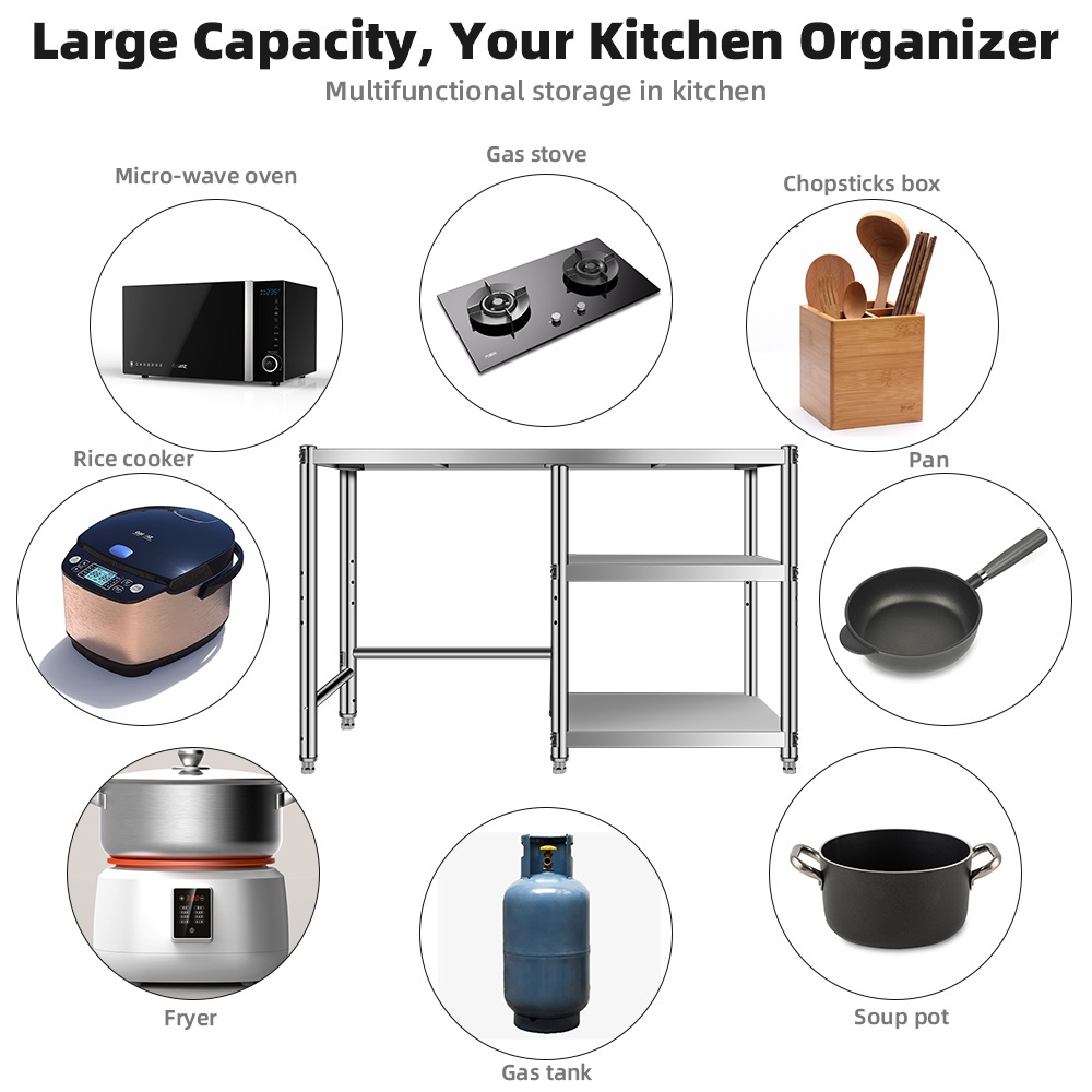 Kitchen Gas Stove Stand Rack 304 stainless steel shelf console floor-to ...