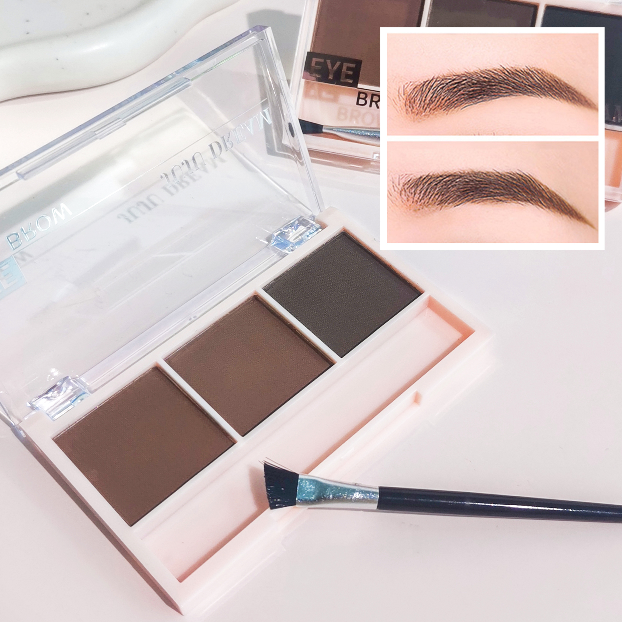 3D Brow Powder Kit - 3 Colors, Smudgeproof, Includes Brush, All Skin ...
