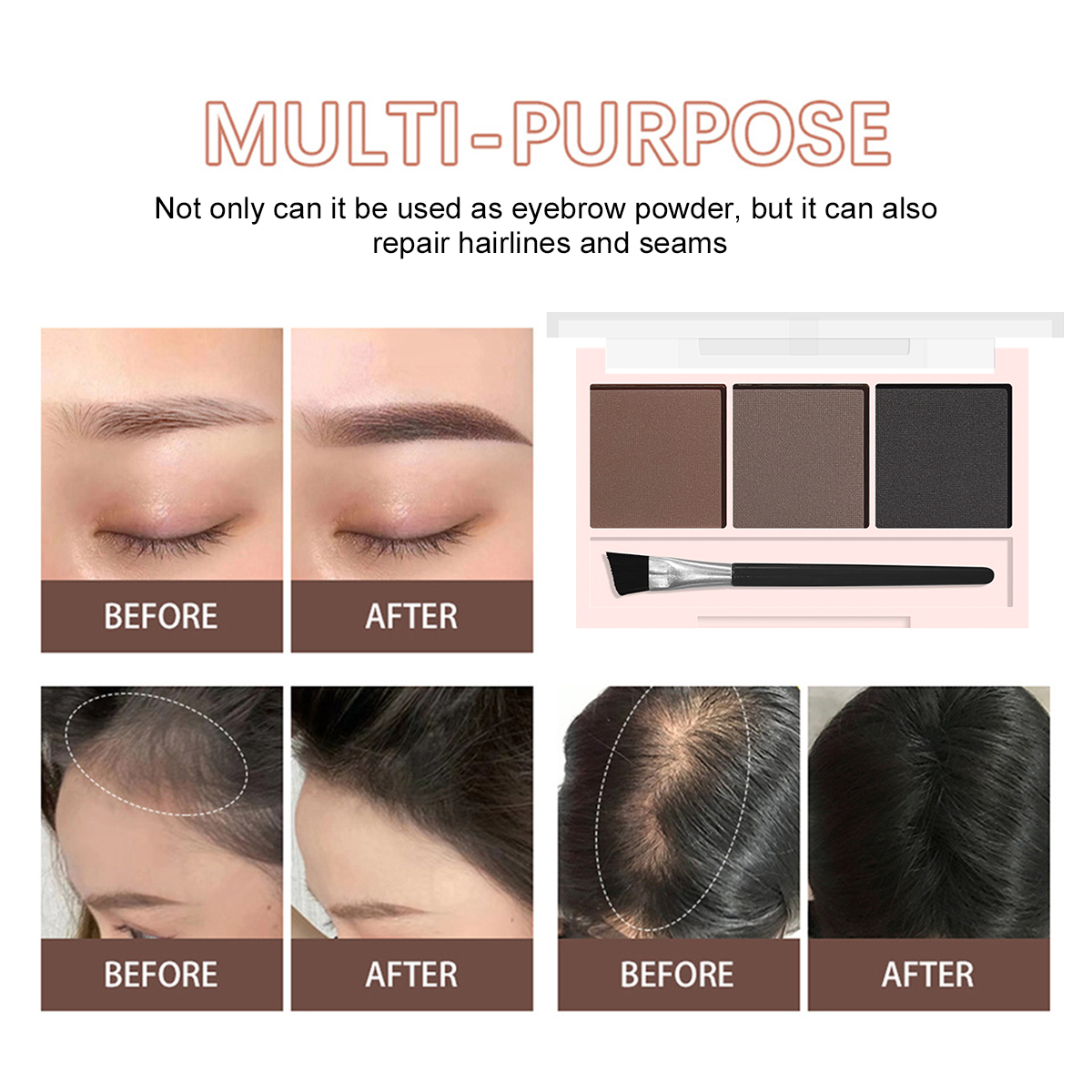 3D Brow Powder Kit - 3 Colors, Smudgeproof, Includes Brush, All Skin ...