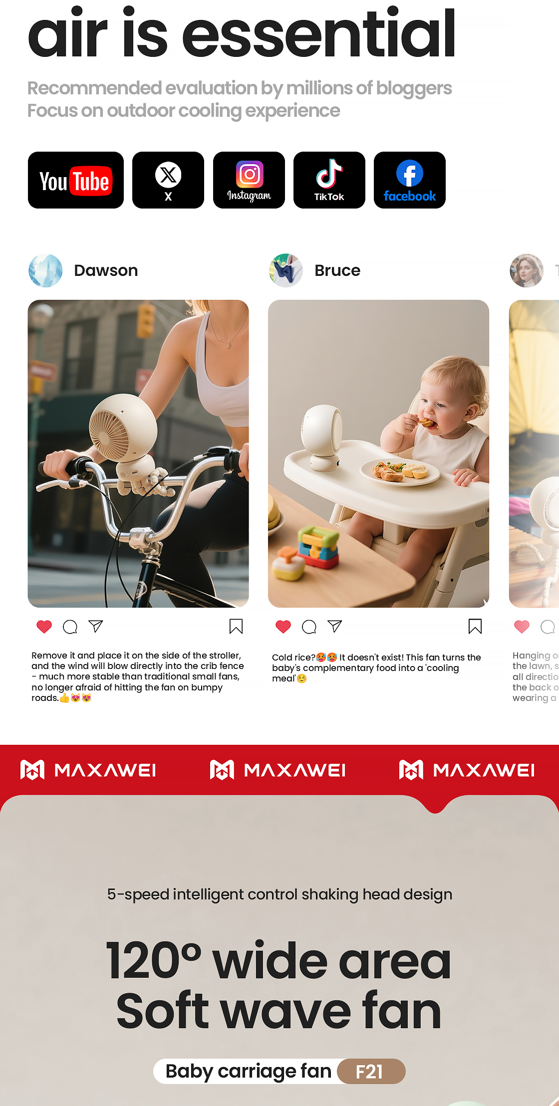 MAXAWEI Stroller Fan 5 Gear Wind Speed Baby Fan Anti Pinch Portable Fan ...