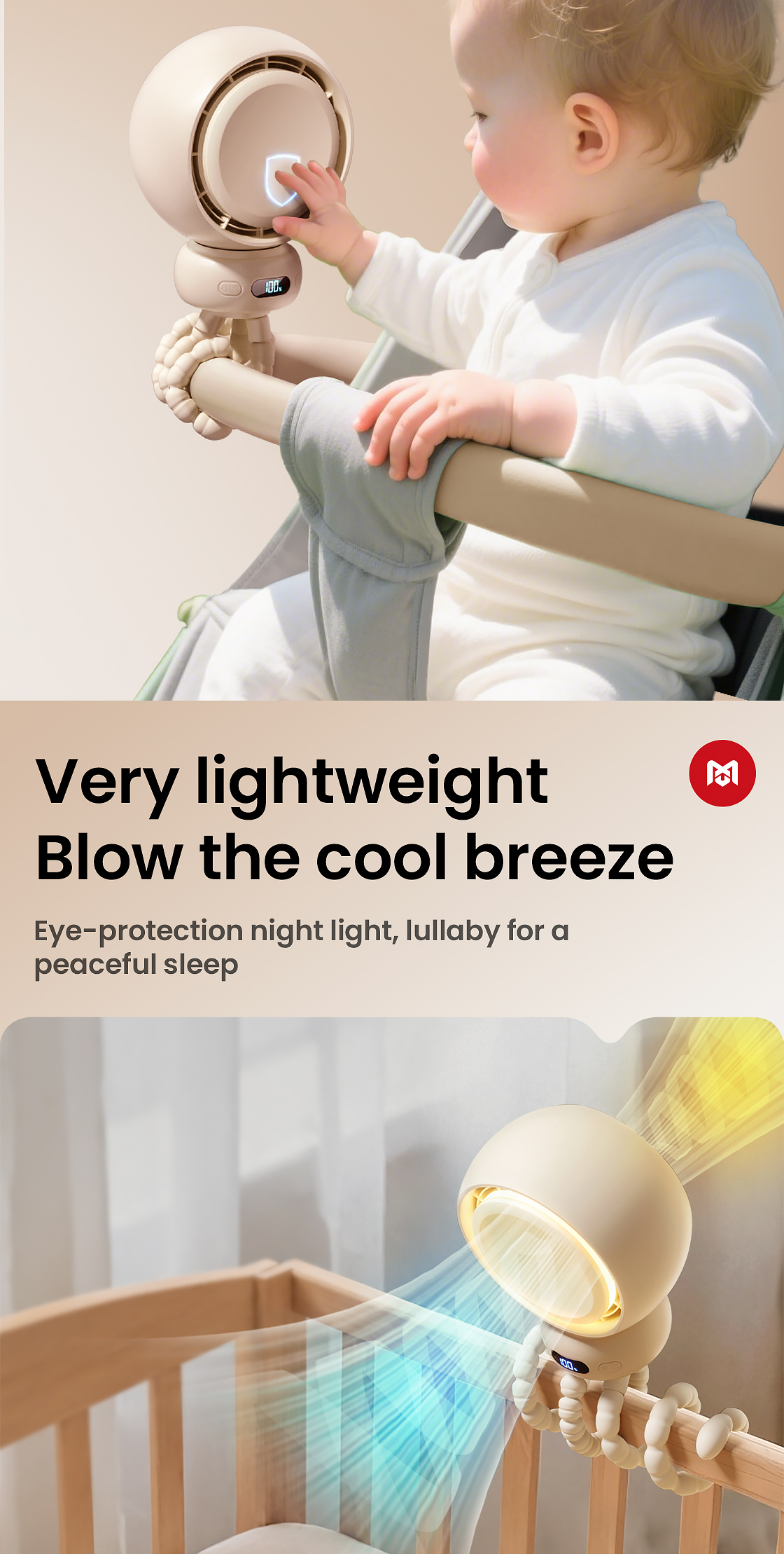 MAXAWEI Stroller Fan 5 Gear Wind Speed Baby Fan Anti Pinch Portable Fan ...