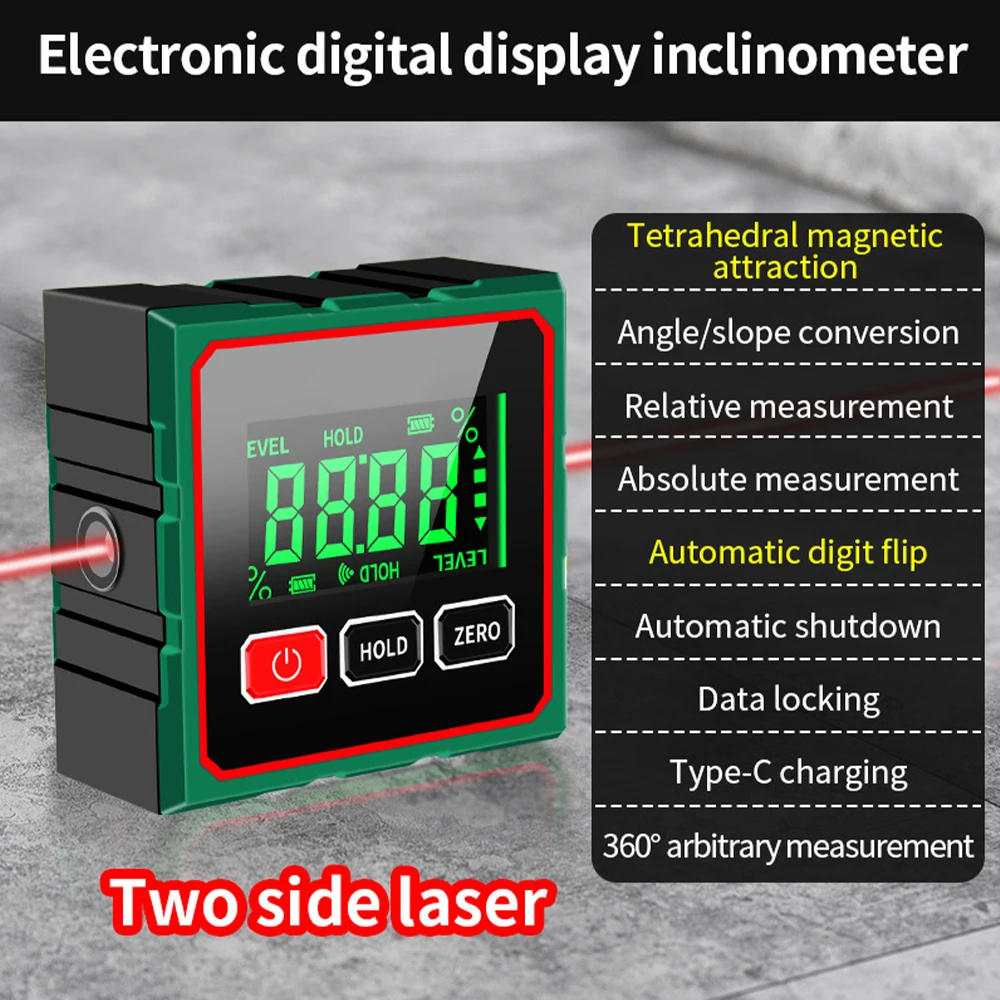 1/4 Sided Magnetic Digital Angle Finder with Electronic Laser Dot ...