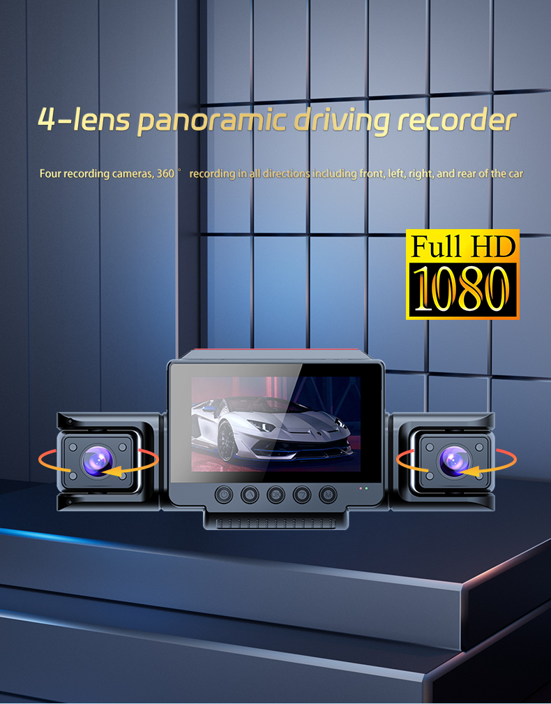 Car DVR HD 1080P Screen Front Rear View Dash Cam 360° Rotation Video ...