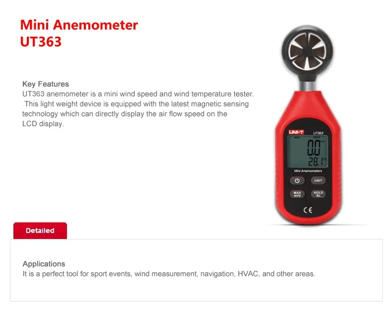 UNI-T UT363 Mini Digital Anemometer Wind Speed Sensor Wind Scale Level ...