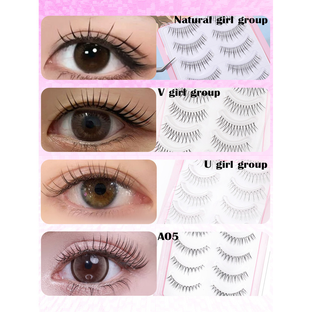 Girls 5 Pairs Anime False Eyelashes Clear Stem Comic Style Lashes ...