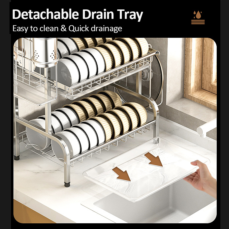 LivinEase 56cm Dish Rack Stainless Steel With Water Tray Dish Drainer ...