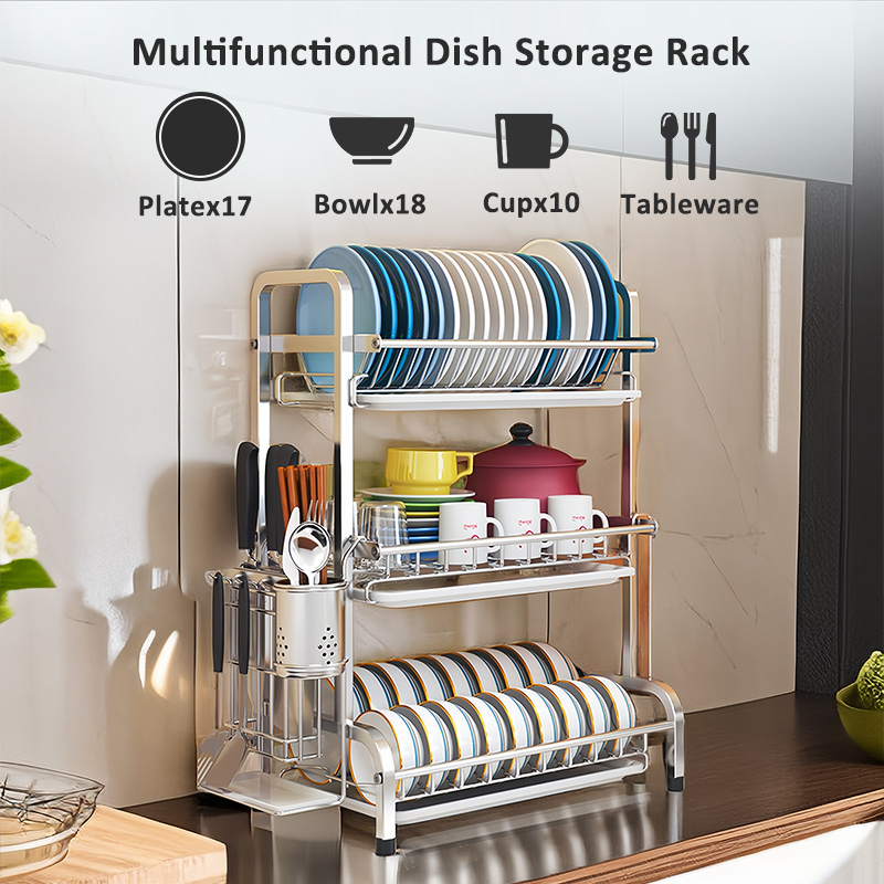 LivinEase 56cm Dish Rack Stainless Steel With Water Tray Dish Drainer ...
