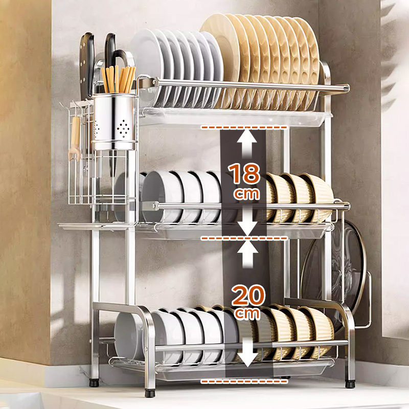 LivinEase 56cm Dish Rack Stainless Steel With Water Tray Dish Drainer ...