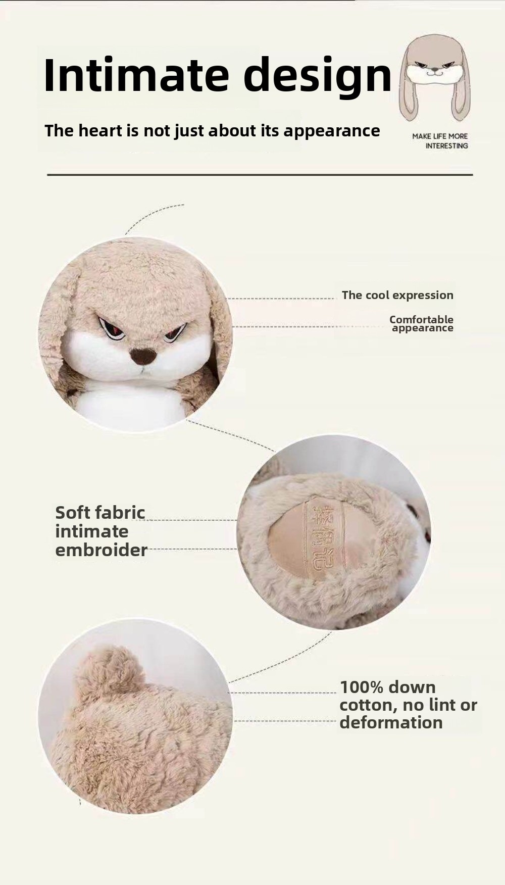 Large Size Angry Rabbit Plush Toy Cute Animal Plushie Doll Kawaii ...