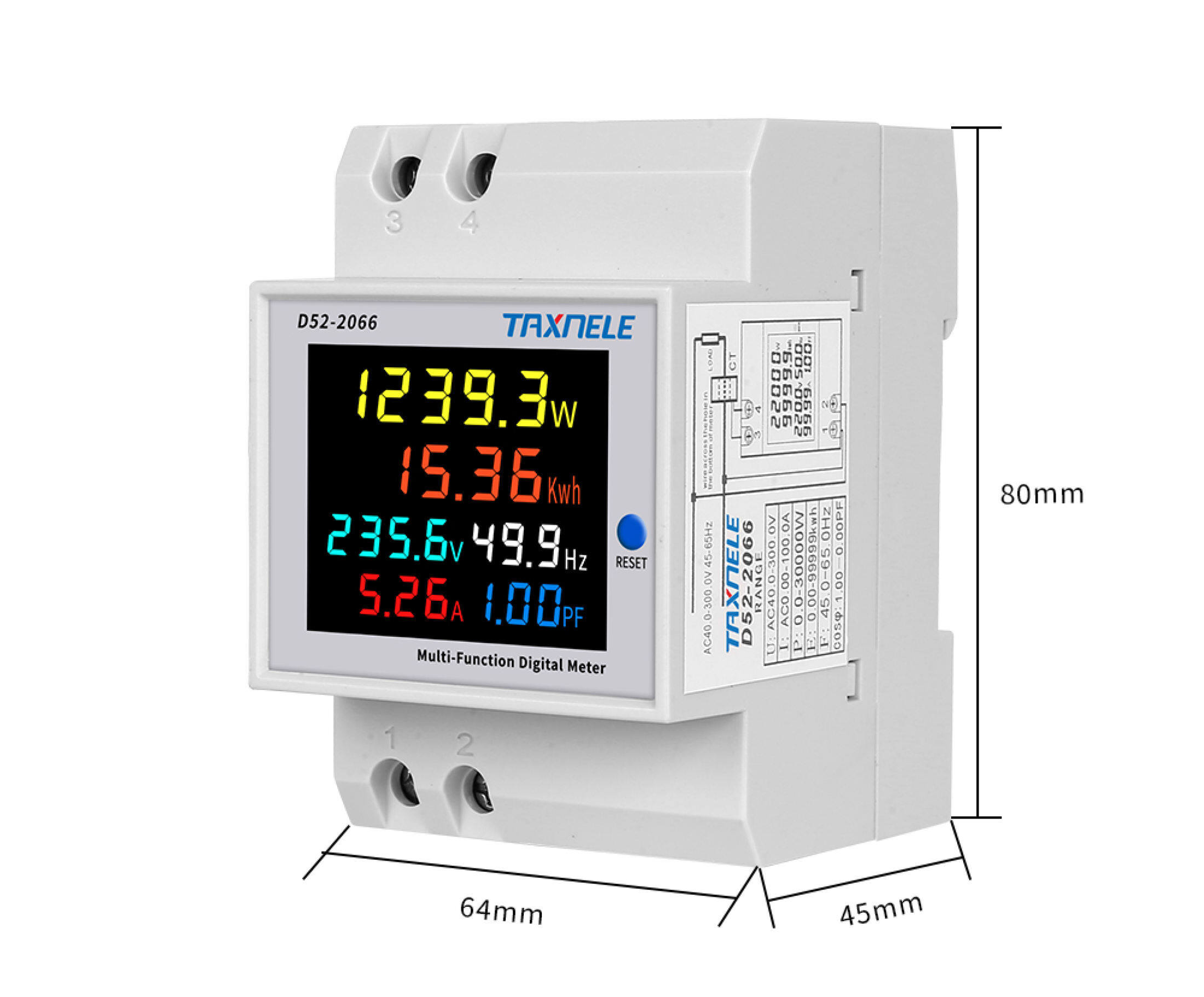D52-2066 6IN1 din rail AC monitor 220V 380V 100A Voltage Current Power ...