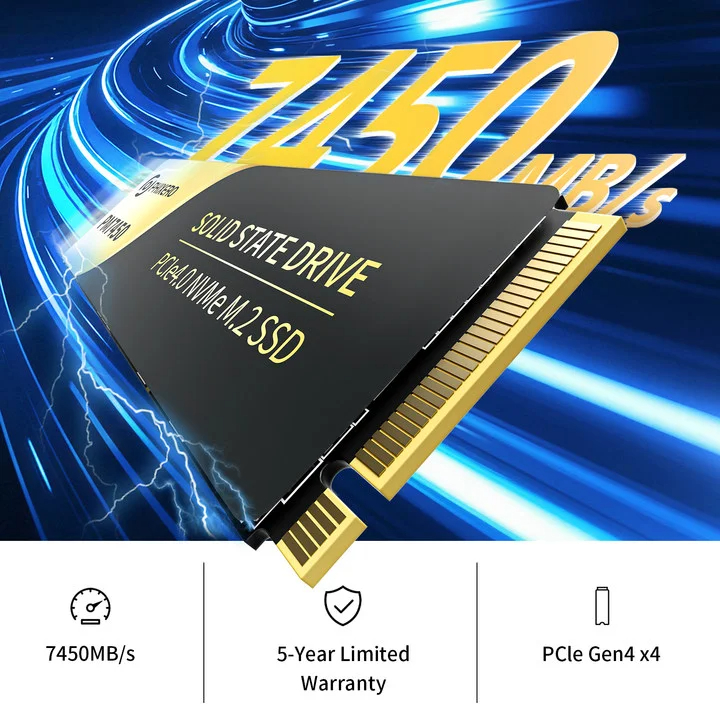 SSD NVMe PHIXERO PM7450 4 To PCIe Gen4x4 - Vitesses 7450 Mo/s Lecture, 6600 Mo/s écriture, Dissipateur Graphène, 5 Ans Garantie