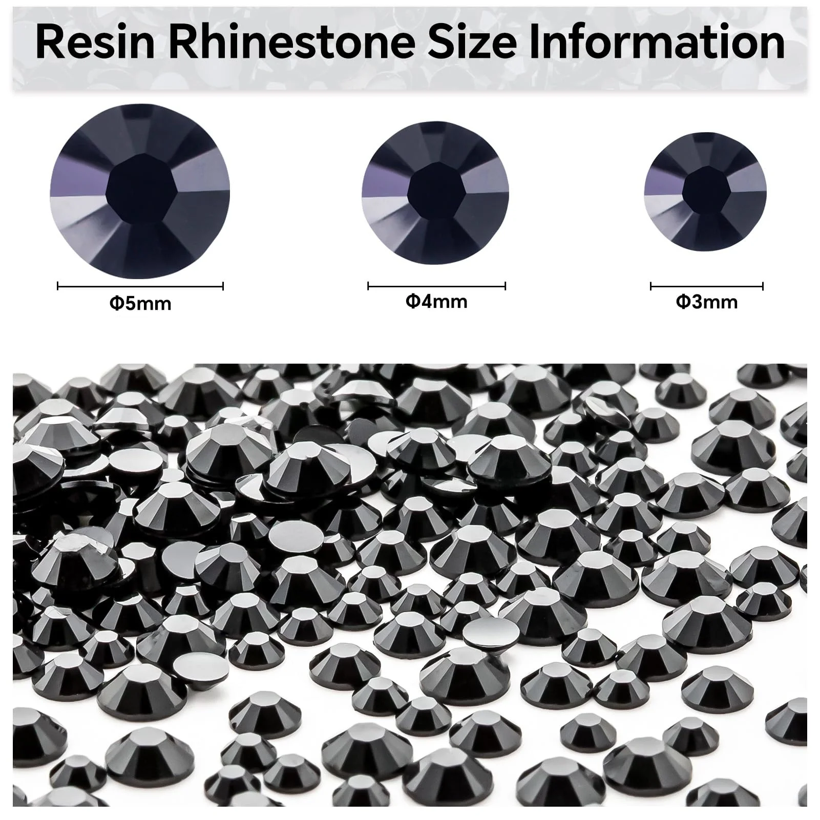 SS06-SS30 Black Resin Rhinestones Flatback Round Glass Non Hot Fix ...