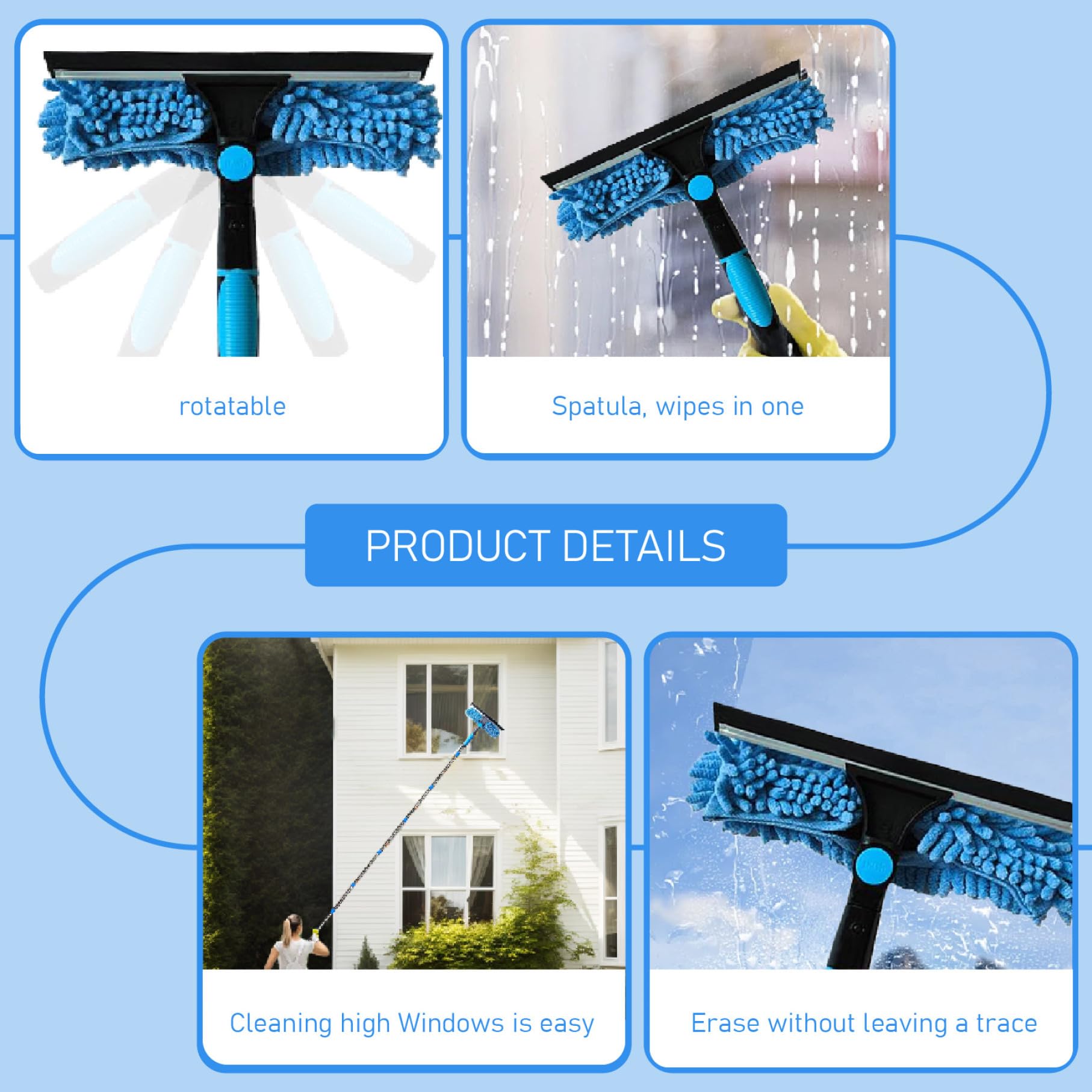 445cm Window Squeegee Cleaning Washing Tool Kit with Extension Pole 2 ...
