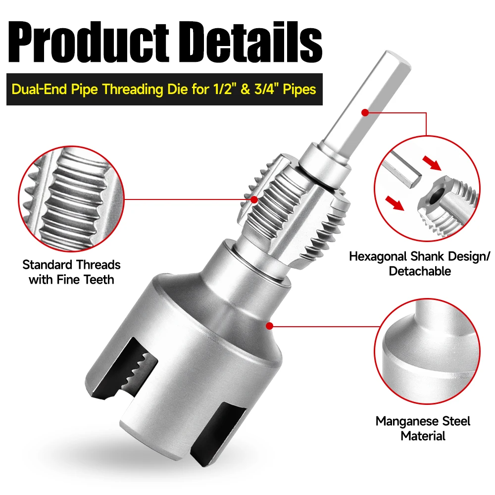 DN15/20/25 Pipe Threading Tool Hex Shank Die Internal External Threads ...