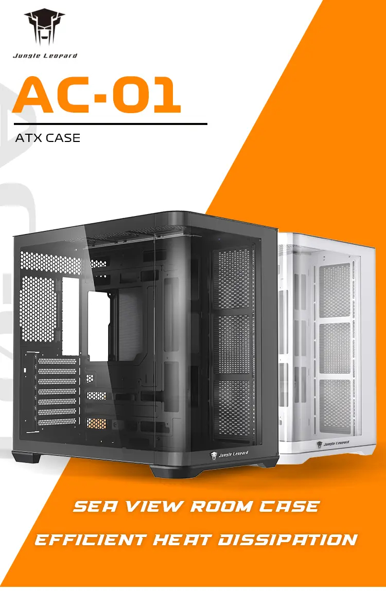 Jungle Leopard AC-01 ATX PC Case Black White Curved Glass Dual ...