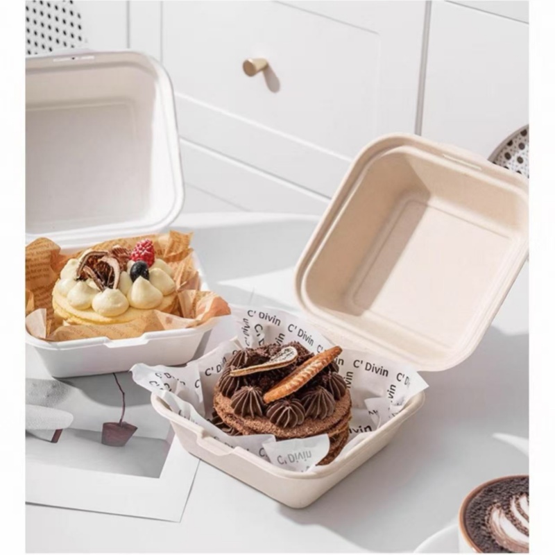 450ml Bagasse Sugarcane Bento Cake Burger Clamshell Takeout box/ Eco ...