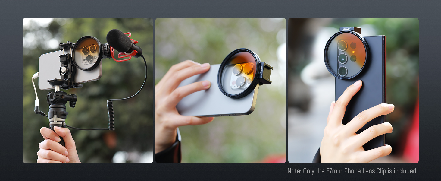 NEEWER 67mm Phone Filter Mount Threaded Lens Filter Clip with Cold Shoe ...