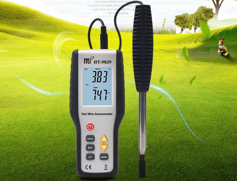 HTI HT-9829 High Sensitivie Digital Portable Wind Speed Meter Hot Wire ...