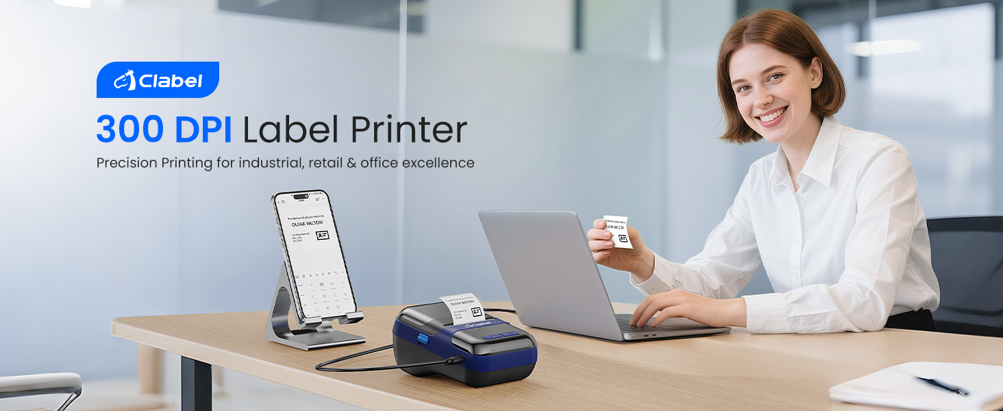 CLABEL 230B Portable Bluetooth Label Printer 300DPI High Resolution ...