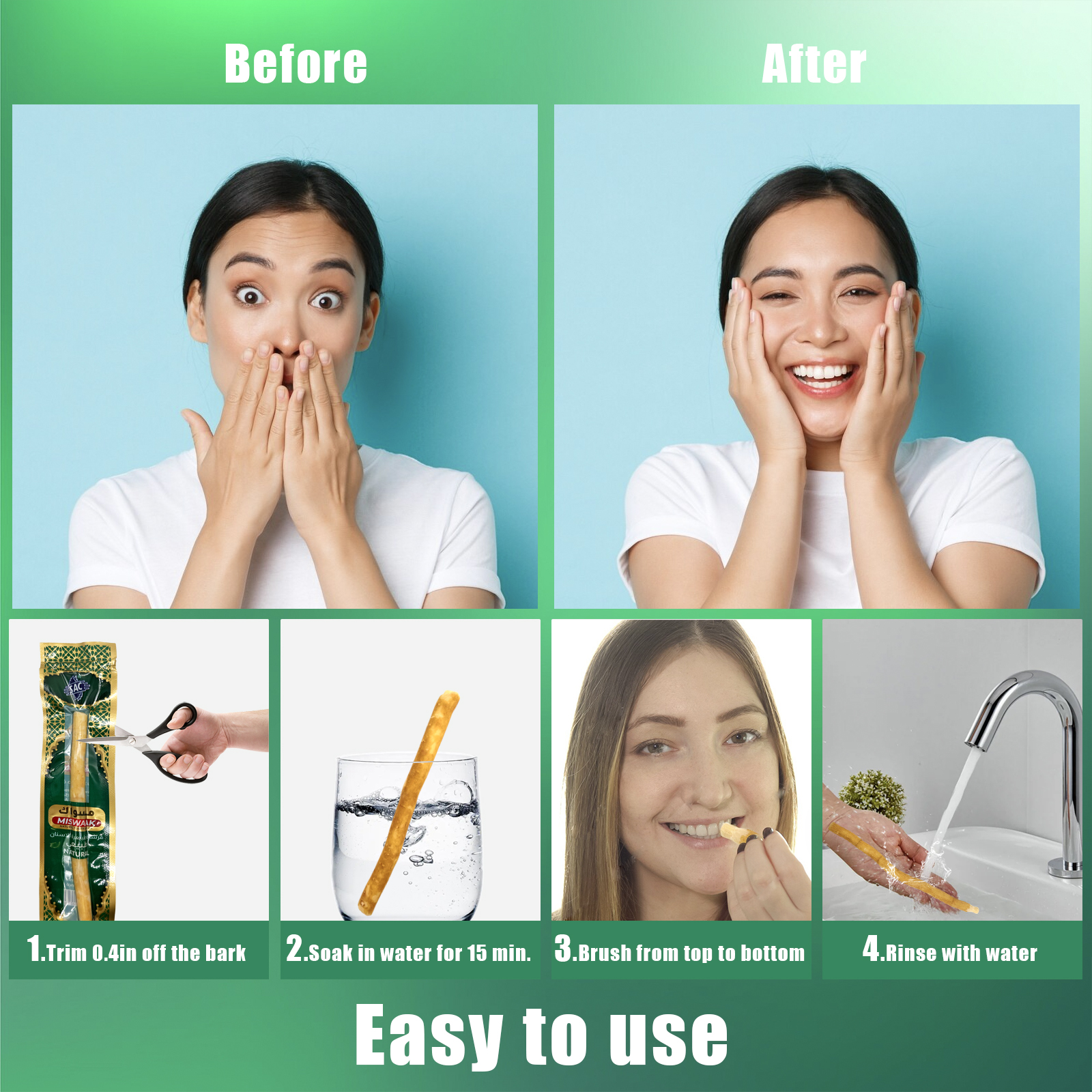 Natural Miswak Toothbrush - Vacuum Sealed Traditional Toothbrush Stick ...