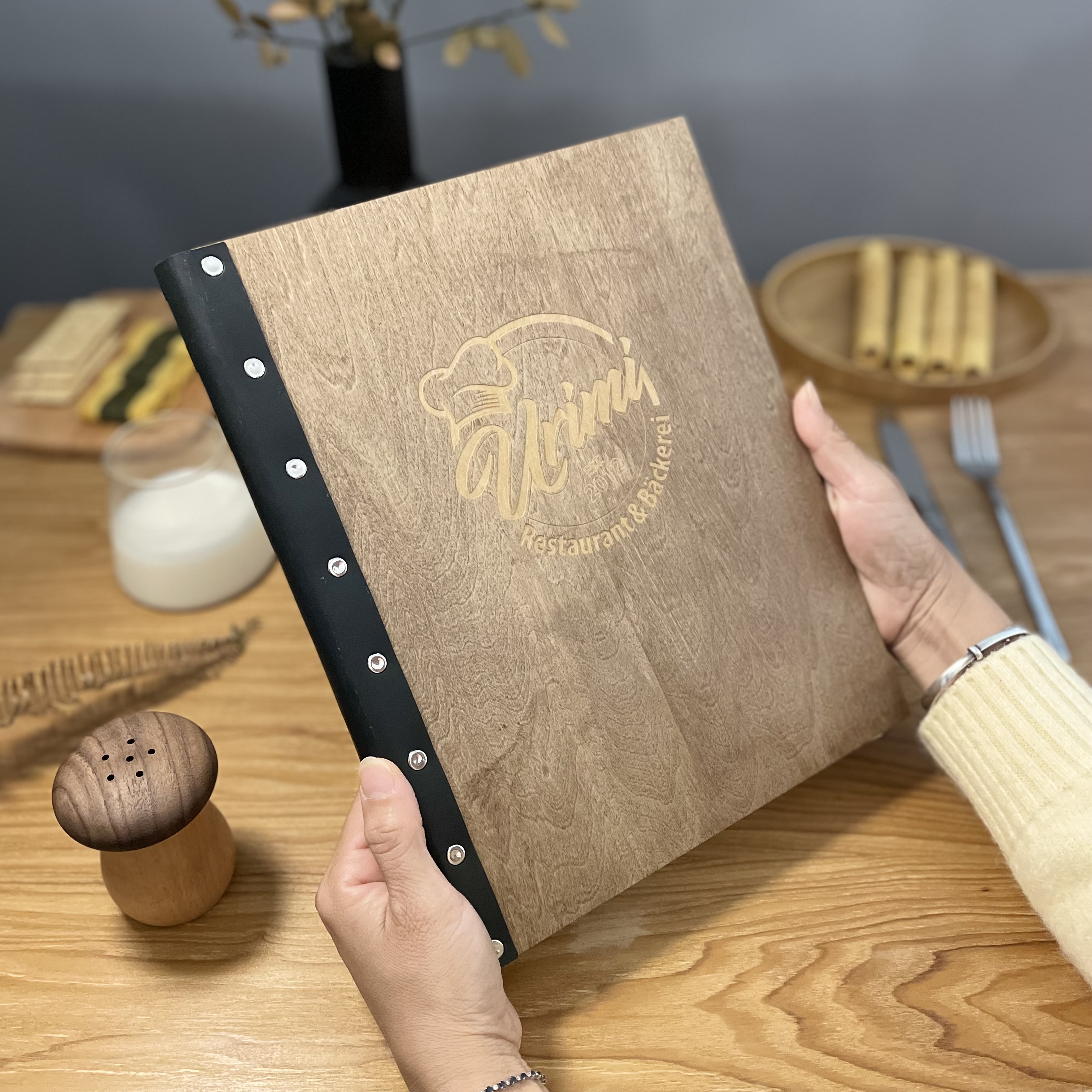 Simple and retro personalized wooden menu folder menus board display ...