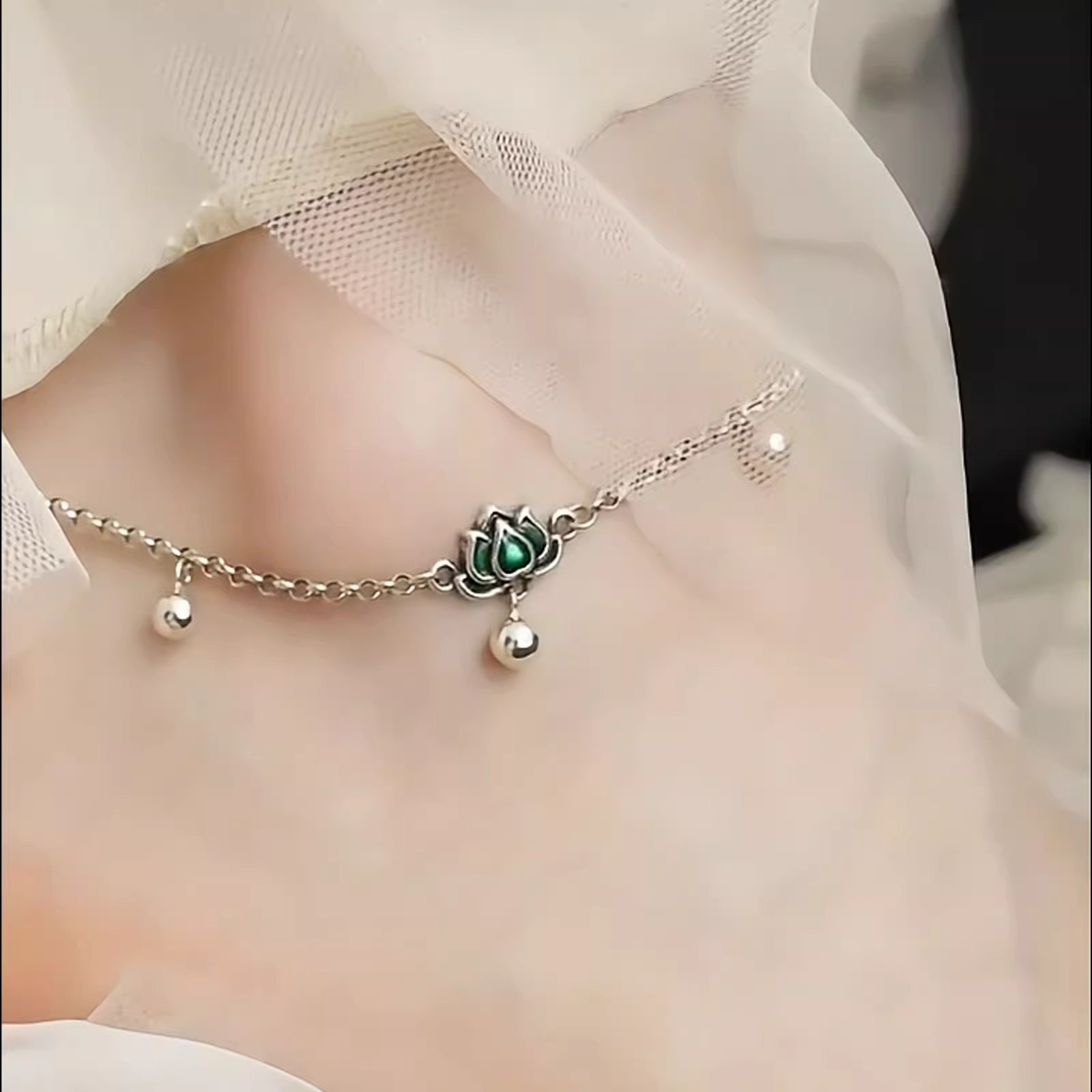 New Chinese Style Ethereal Artistic Green Lotus Beaded Adjustable ...