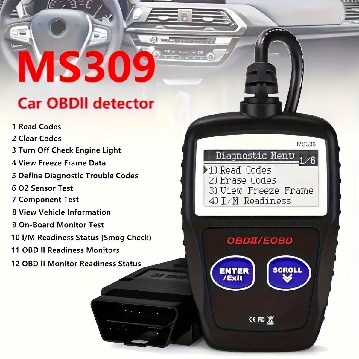OBD2 Scanner MS309 Universal Car Engine Fault C-o-d-e Reader, Check ...