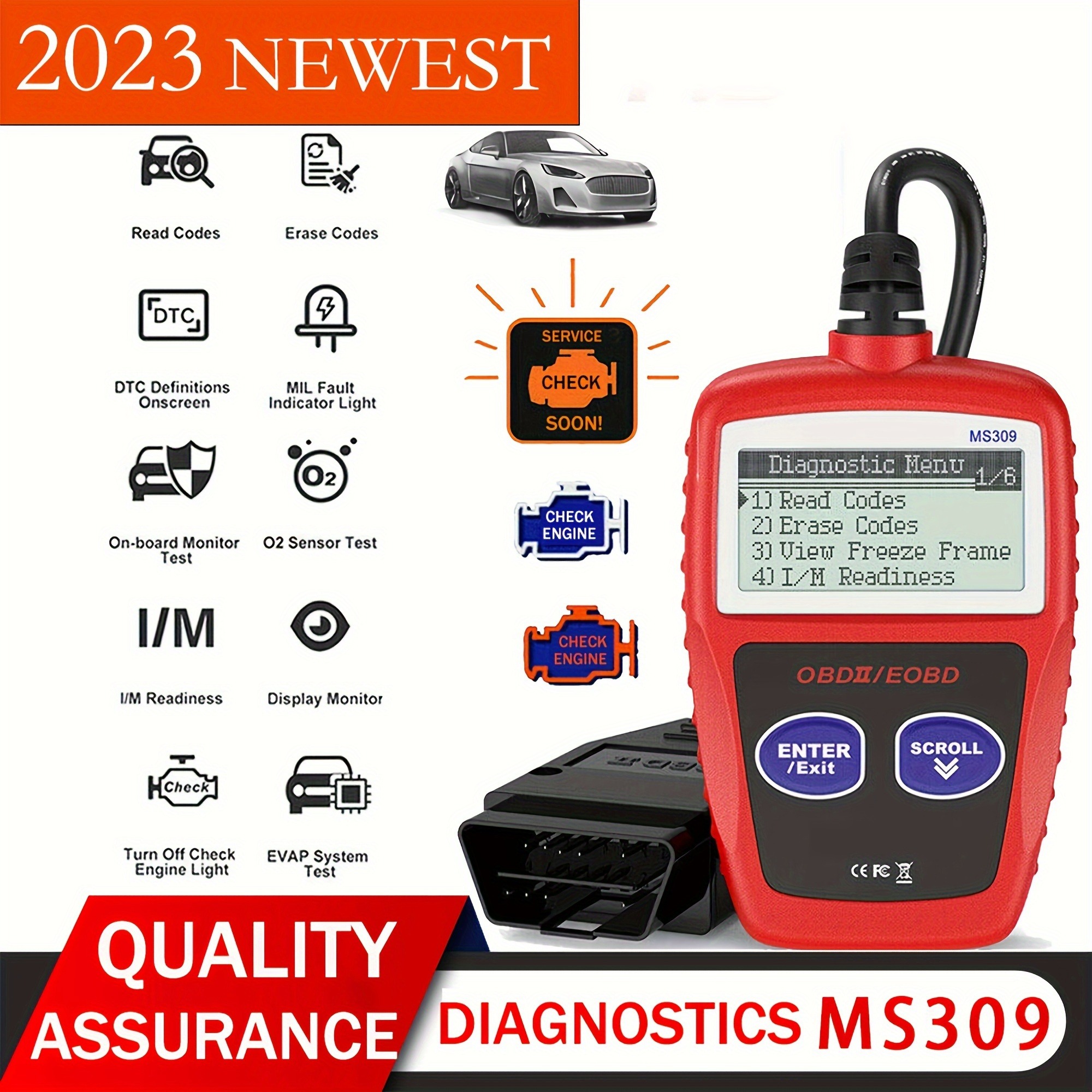 OBD2 Scanner MS309 Universal Car Engine Fault C-o-d-e Reader, Check ...