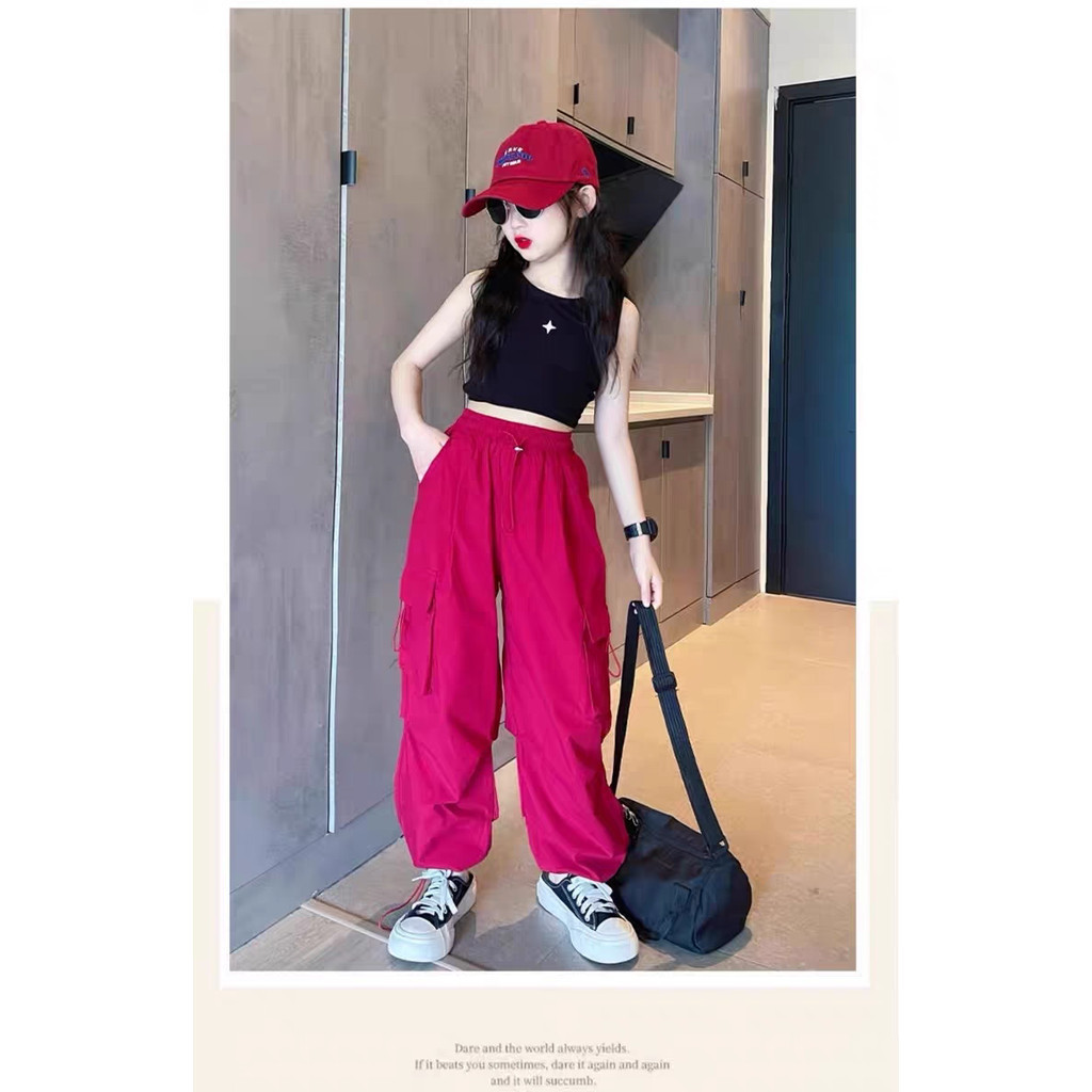 New Girls' Cargo Pants Summer Collection, Cool and Stylish Wide-Legged ...
