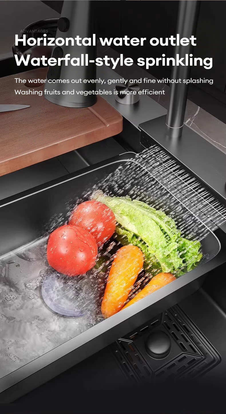 IUGA Modern Kitchen Sink Stainless Steel lababo with Faucet Set Black ...