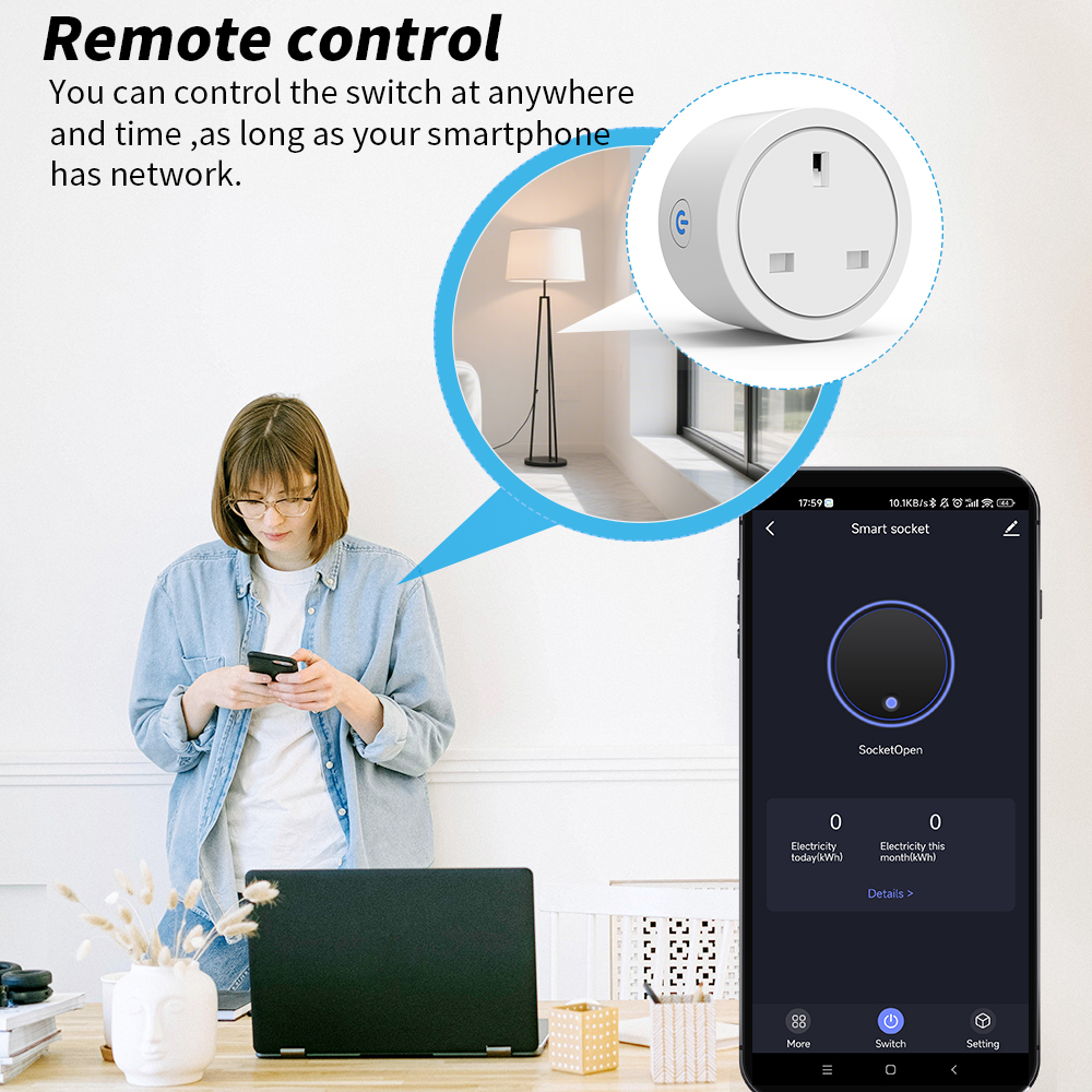 WiFi 16A UK Smart Socket Plug with Energy Monitor, Timer, Schedule for ...