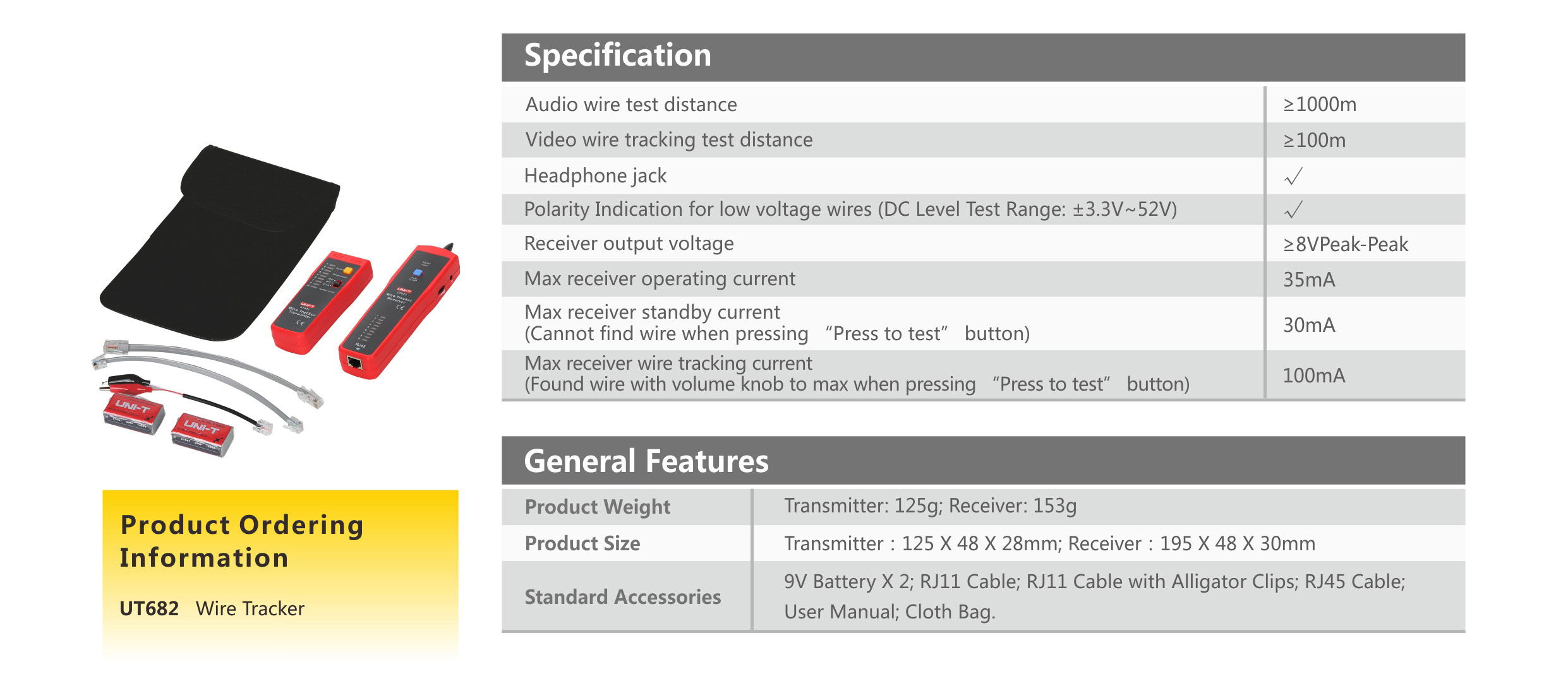 UNI-T UT682 Wire Tracker RJ11 RJ45 LAN Cable Coaxial Cable Tester ...