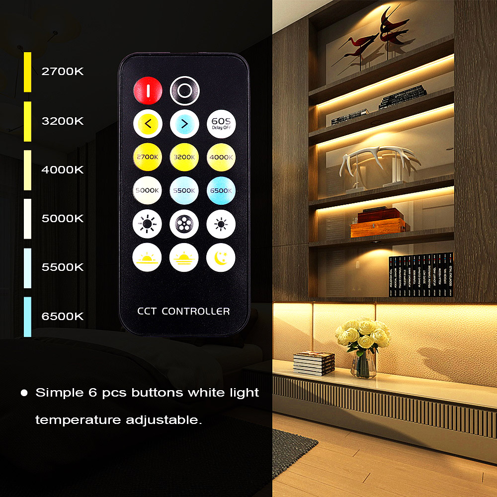 17 Keys Color CCT LED Dimmer RF Remote Controller with DC Connector for ...