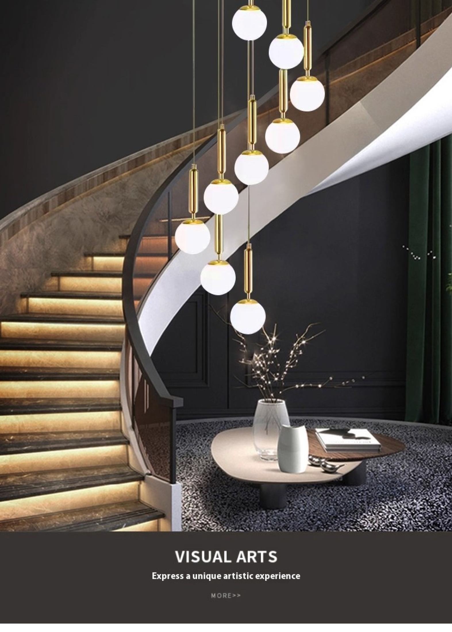 Living Room Revolving Crystal Chandelier Dining Room Light High Ceiling ...