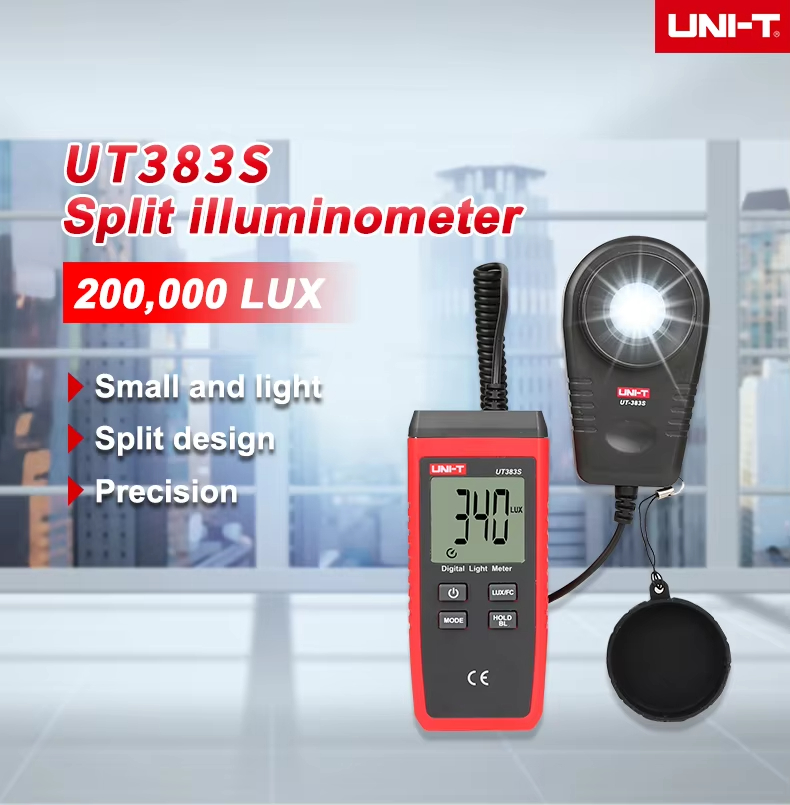 UNI-T UT383S Light Meter 200,000 LUX Digital Luxmeter Luminance Lux Fc ...