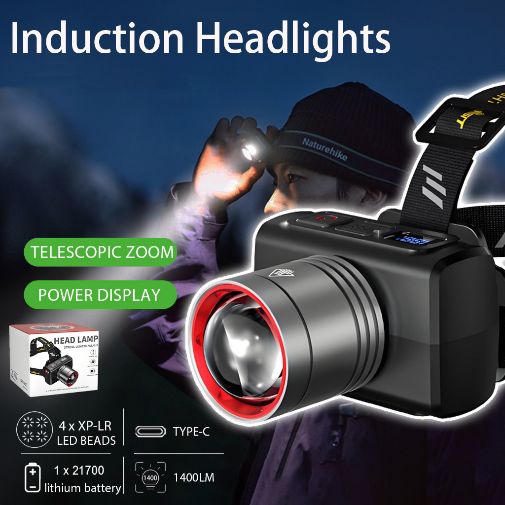 Acciaiie Headlight Flashlight Rechargeable Waterproof Power Display ...