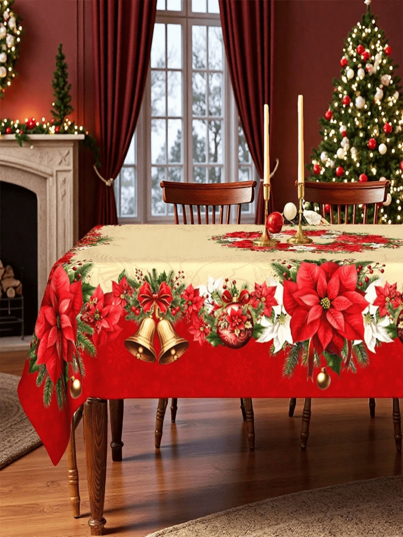 1pc Christmas-themed polyester tablecloth, round diameter 143cm ...
