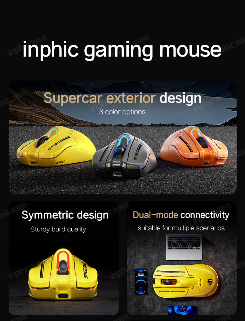 Inphic Gaming Mouse Wireless 12800 DPI 1000Hz, 2.4G/BT5 Dual Mode ...