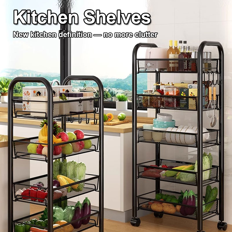 3/4/5-Tier Metal Trolley Cart Organizer Moving Rack Kitchen Storage ...