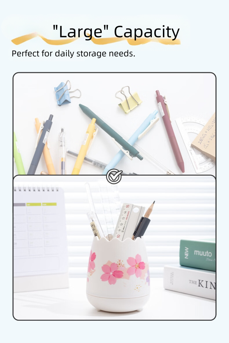 M&G stationery cherry blossom pen holder creative office desk storage ...