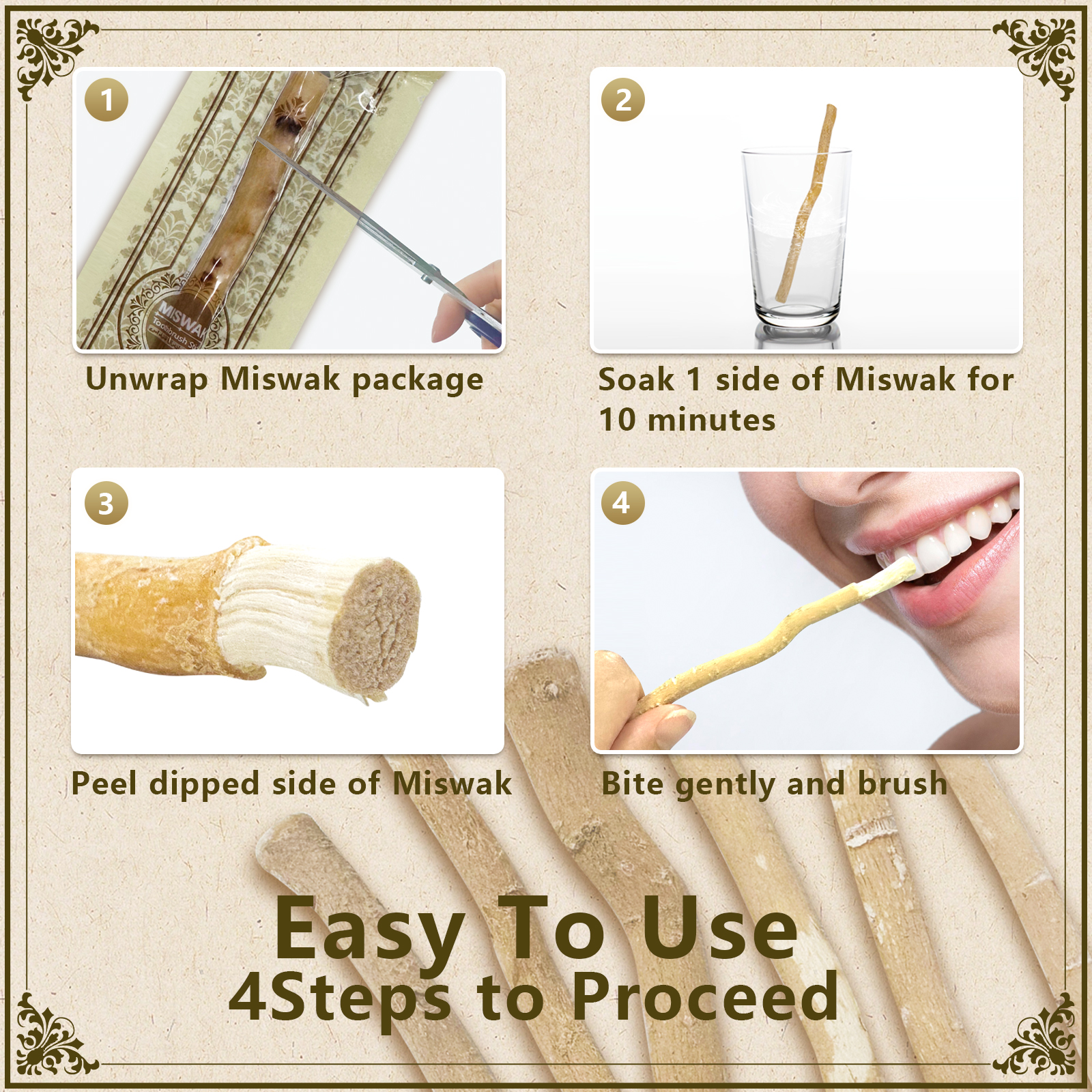 FREEGRIN Miswak Sticks For Teeth Vacuum Sealed Traditional Miswak 