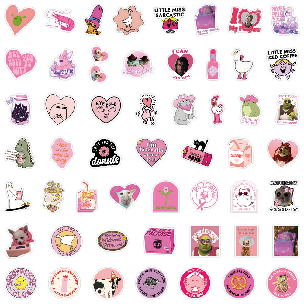 53PCS Pink Funny Stickers Cartoon Waterproof DIY Fashion Doodle Decals ...