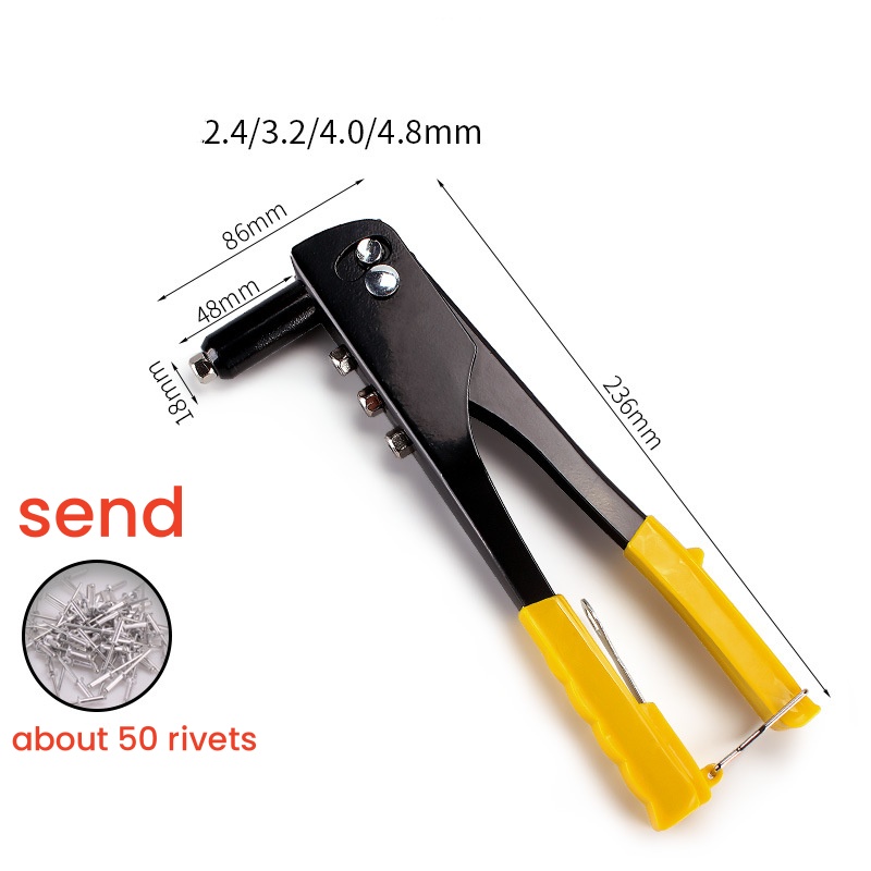 Manual pull rivet gun for home use, comes with 50 rivets and 4 nozzle ...